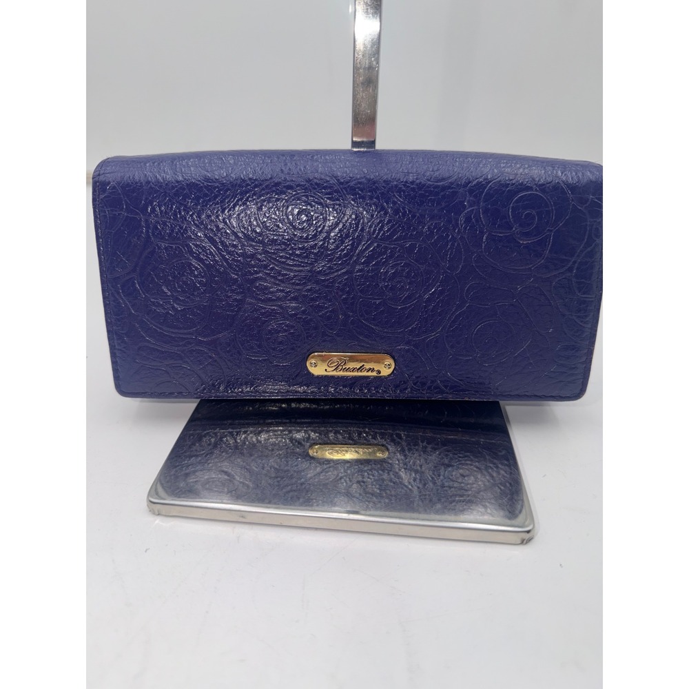 Buxton Purple Embossed Leather Floral Rose Clutch Wallet Organizer